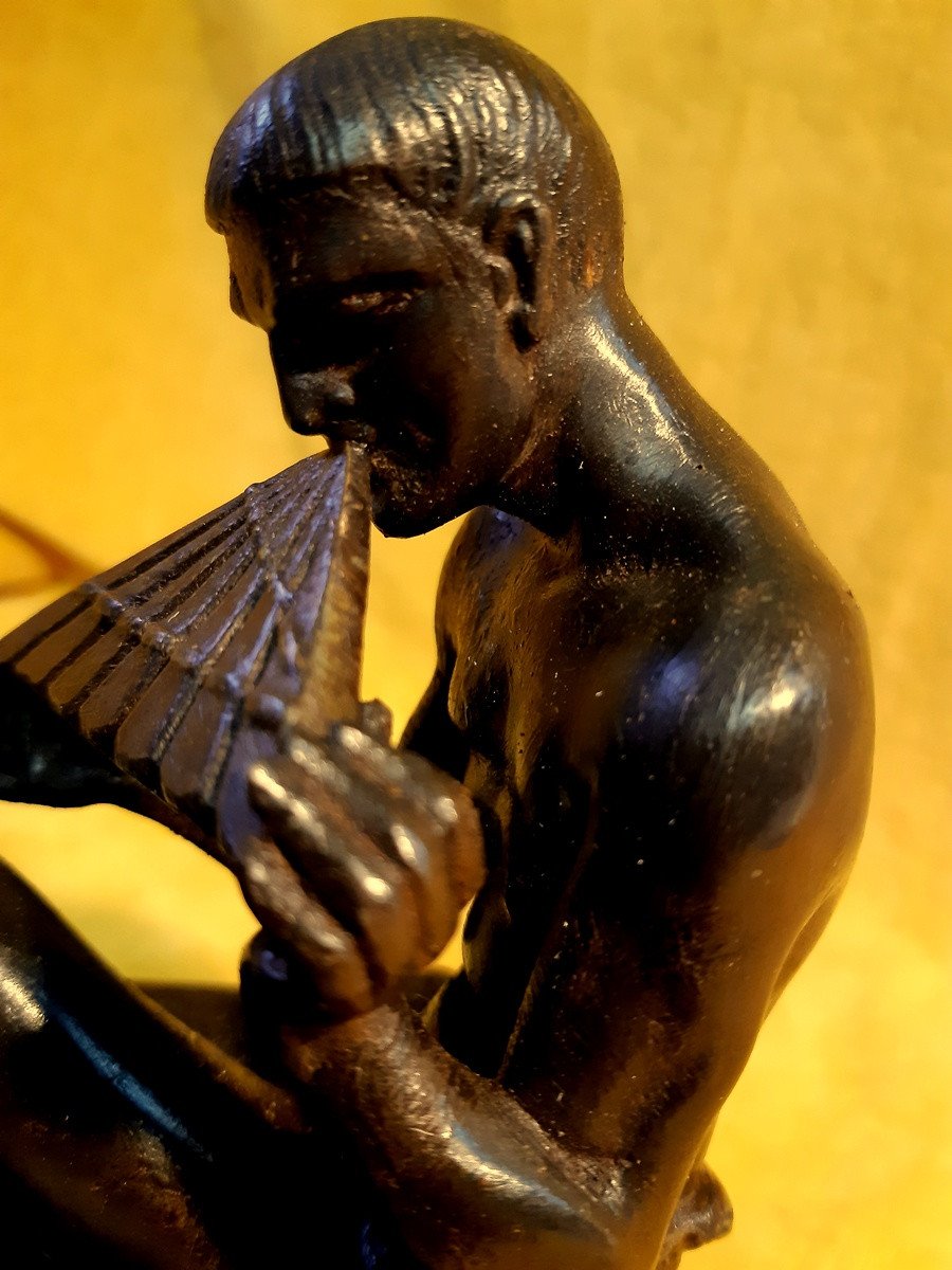 Sculpture Faune Satyre Musicien Antique Flûte De Pan Art Déco 1930-photo-4