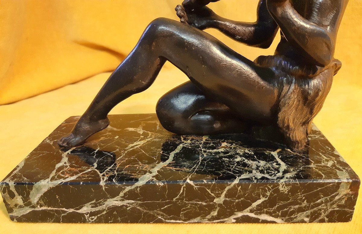 Sculpture Faune Satyre Musicien Antique Flûte De Pan Art Déco 1930-photo-1