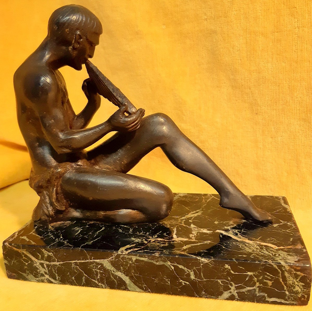 Sculpture Faune Satyre Musicien Antique Flûte De Pan Art Déco 1930-photo-4