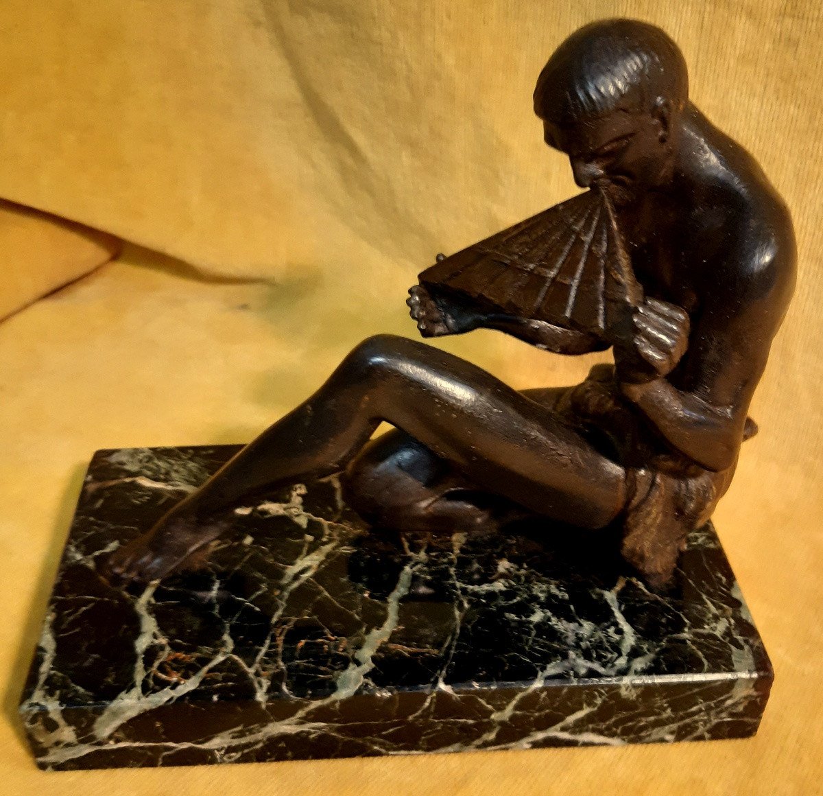 Sculpture Faune Satyre Musicien Antique Flûte De Pan Art Déco 1930-photo-7