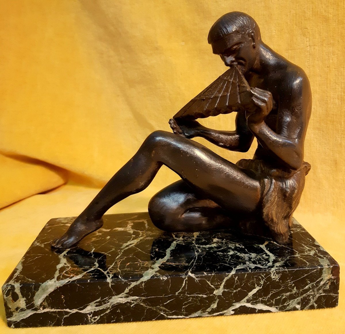 Sculpture Faune Satyre Musicien Antique Flûte De Pan Art Déco 1930