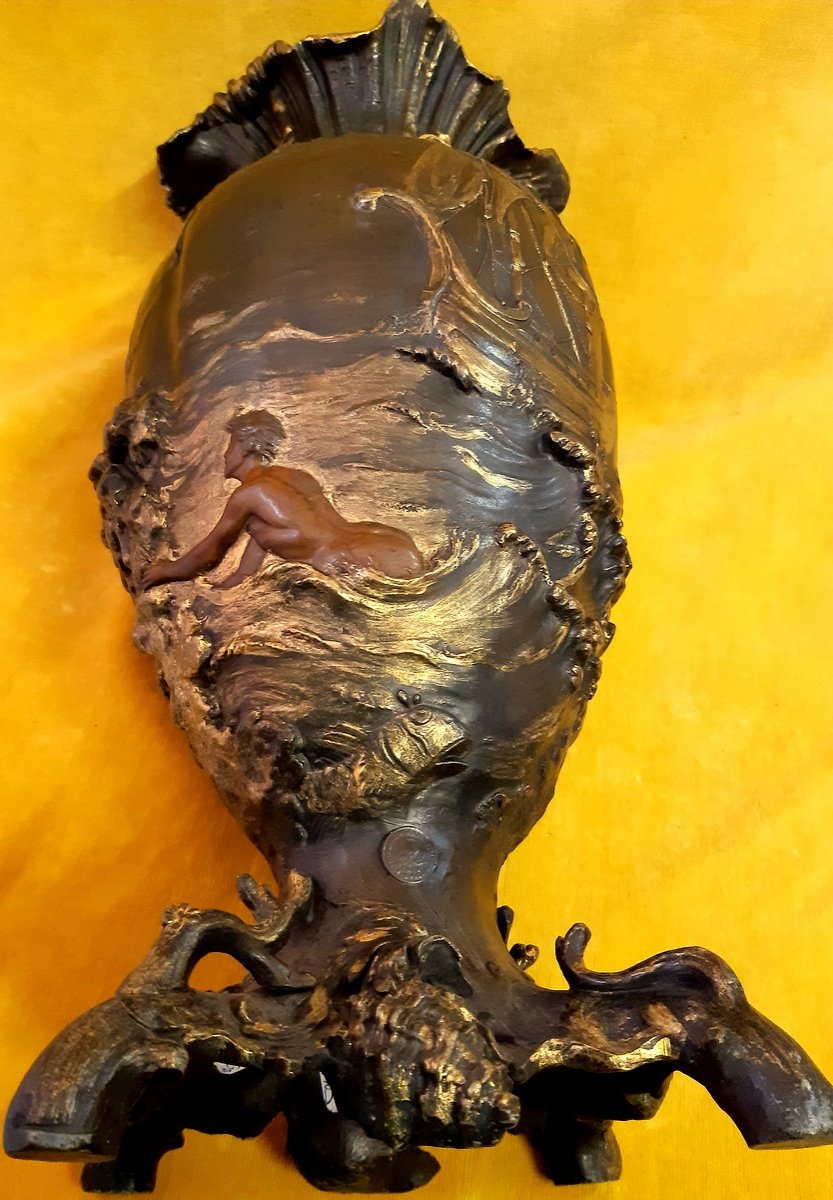 Grand Vase Thème Marin Bateau Naufrage Femme Homme Ile 1900 Art Nouveau-photo-3