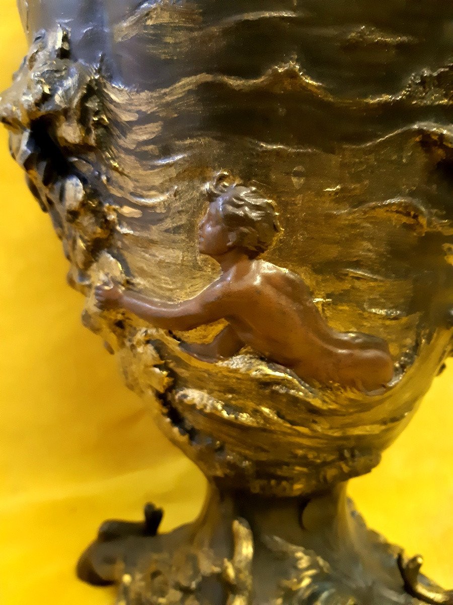 Grand Vase Thème Marin Bateau Naufrage Femme Homme Ile 1900 Art Nouveau-photo-3