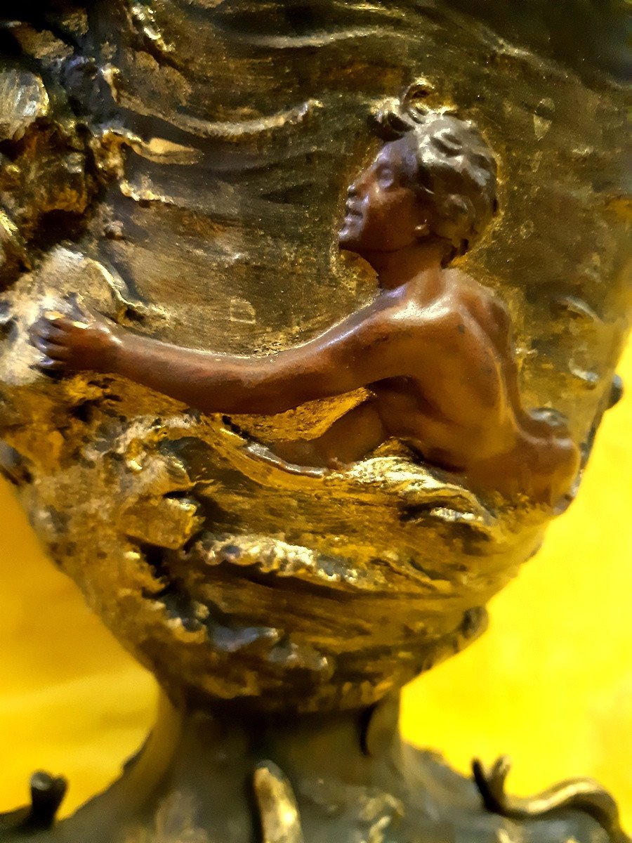 Grand Vase Thème Marin Bateau Naufrage Femme Homme Ile 1900 Art Nouveau-photo-5