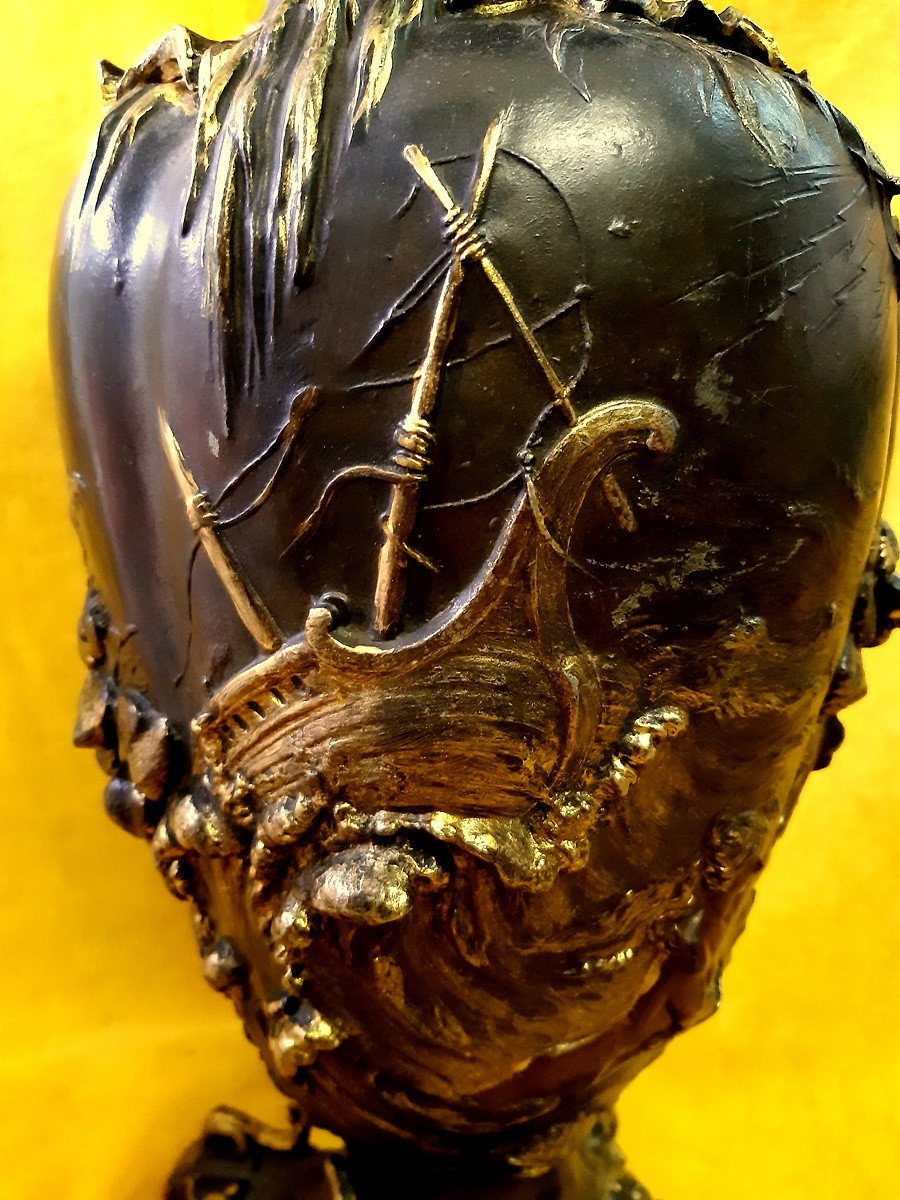 Grand Vase Thème Marin Bateau Naufrage Femme Homme Ile 1900 Art Nouveau-photo-6