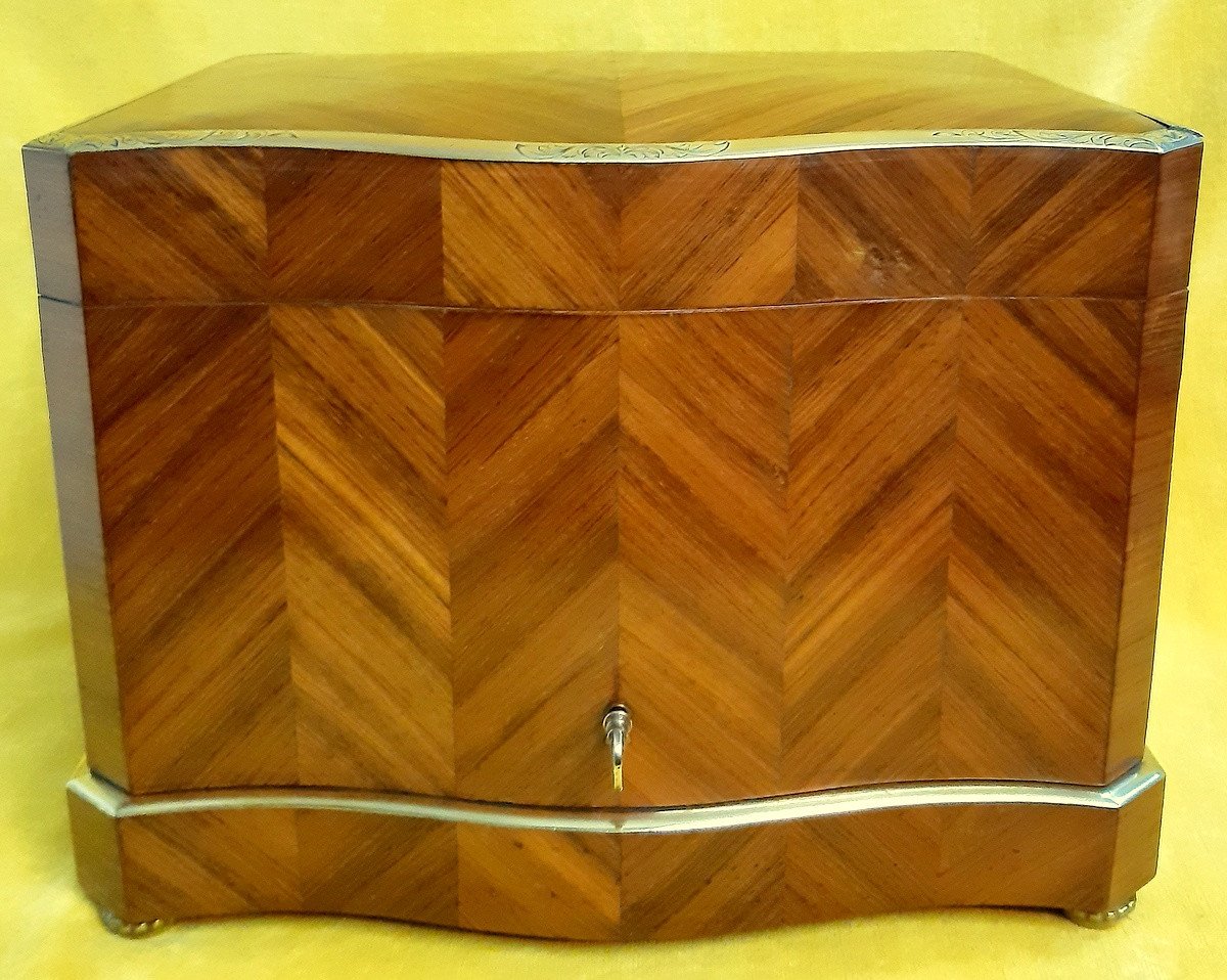 Cellar Curved Liquor Box Rosewood Engraved Brass Filet Style Lxv Napoleon III-photo-1