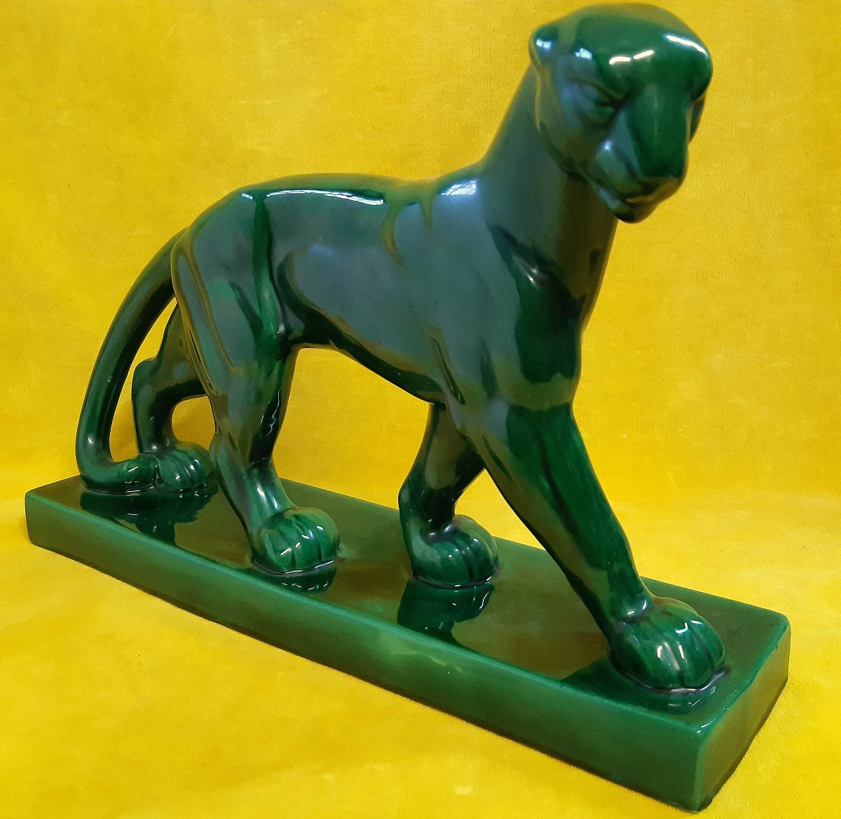 Sculpture Panther Leopard Earthenware St Clément Art Deco 30-50 Style Jouve, Le Jean.-photo-3