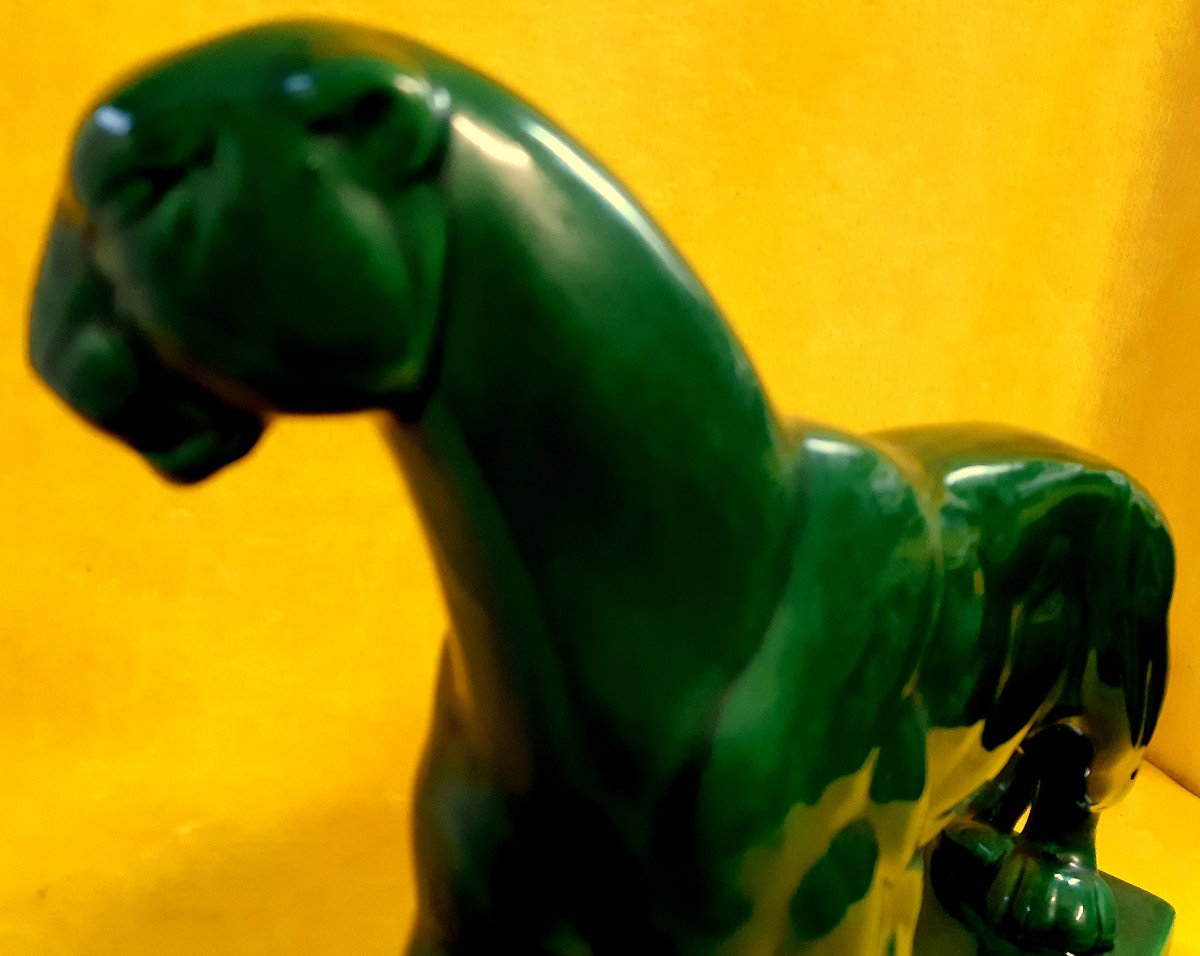 Sculpture Panther Leopard Earthenware St Clément Art Deco 30-50 Style Jouve, Le Jean.-photo-1