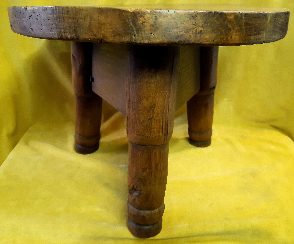 Table Basse Ronde Orme Ou Sellette  Style Minimaliste Et Brutaliste Année 1950-70-photo-3