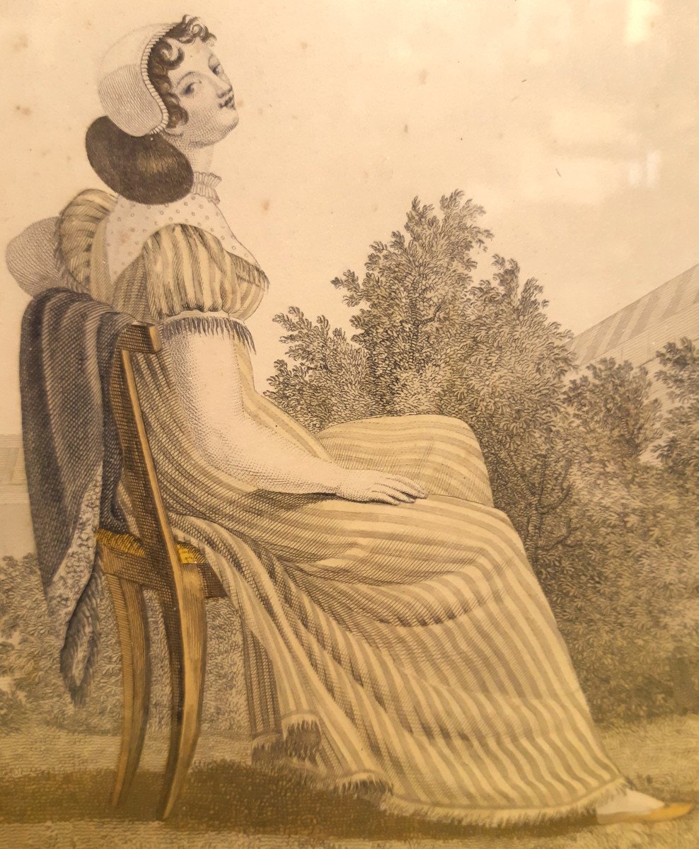 4 Gravures De Femme En Costume Régional Normand «1827 » D’après Benoît Pêcheux Encadrement Doré-photo-1