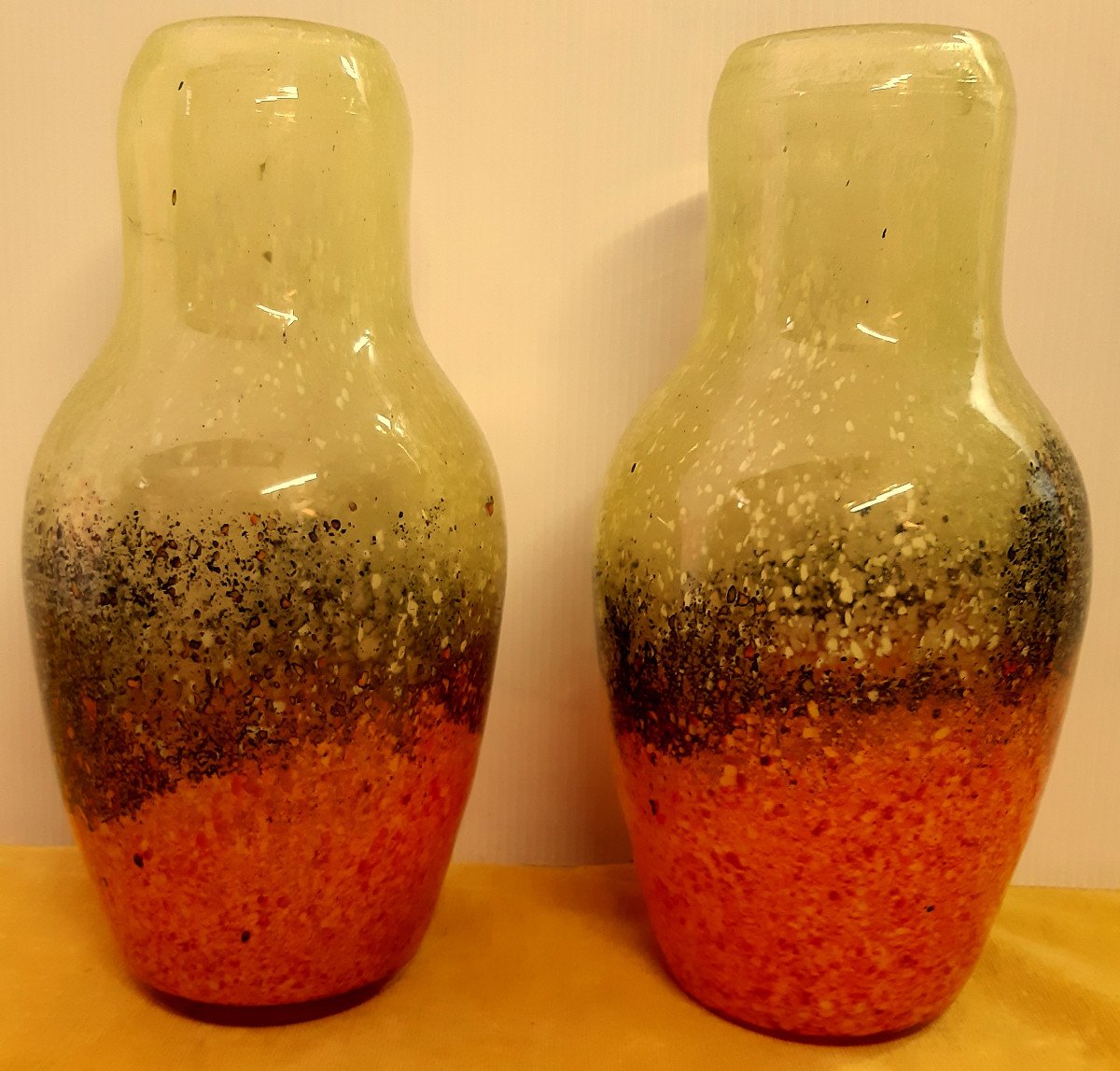 Pairs Large Vintage Volcanic Eruption Color Blown Murano Baluster Vases
