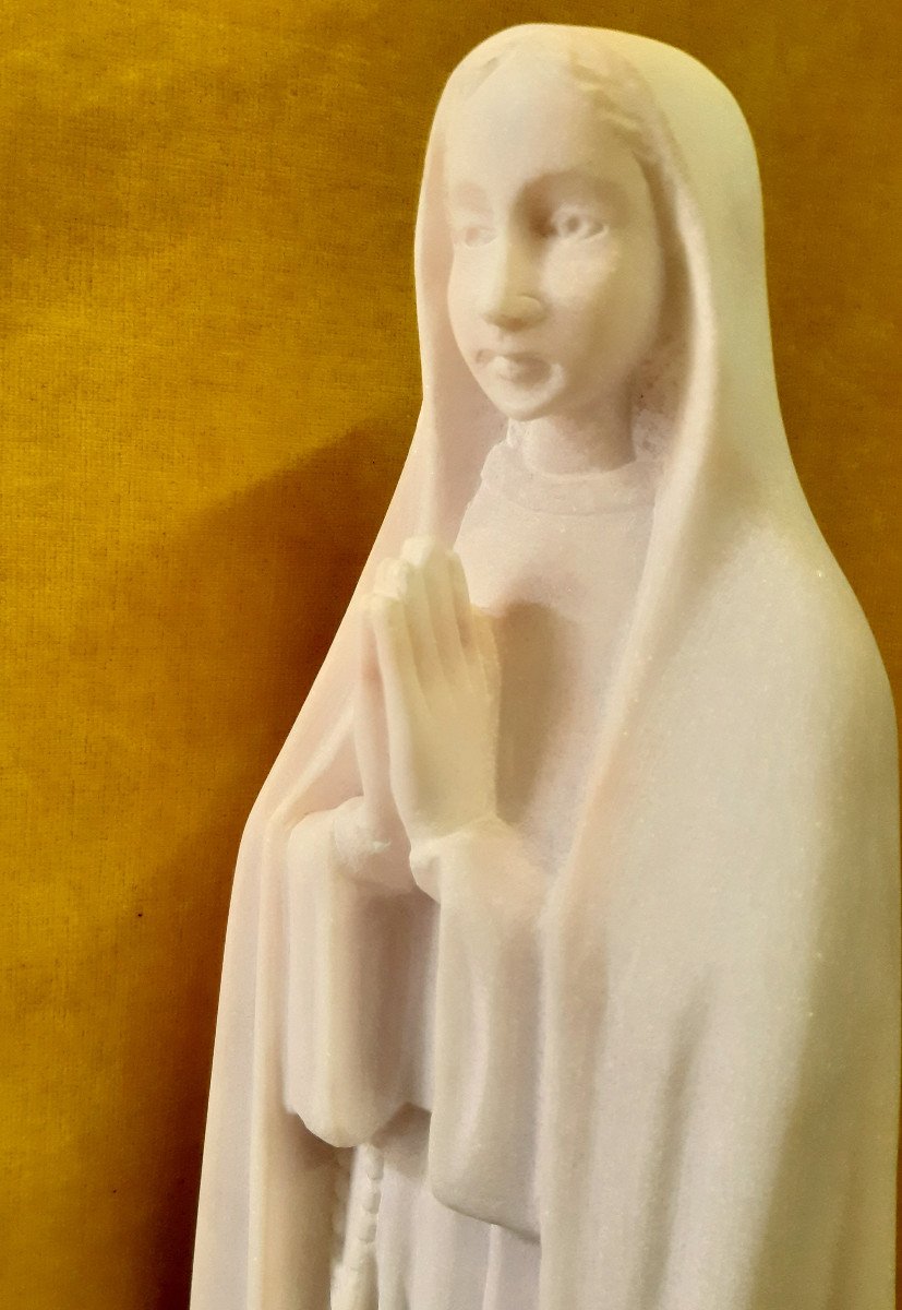 Big Sculpture(57.5 Cm) Young Nun Holy Nun In Alabaster In Prayer 1950-photo-3