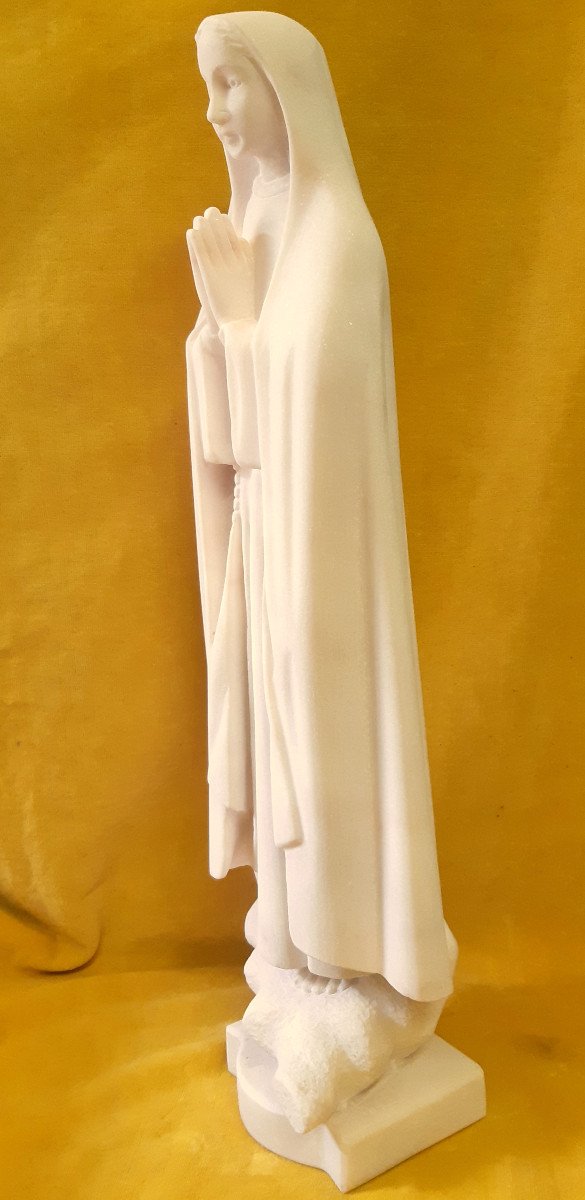 Big Sculpture(57.5 Cm) Young Nun Holy Nun In Alabaster In Prayer 1950-photo-4
