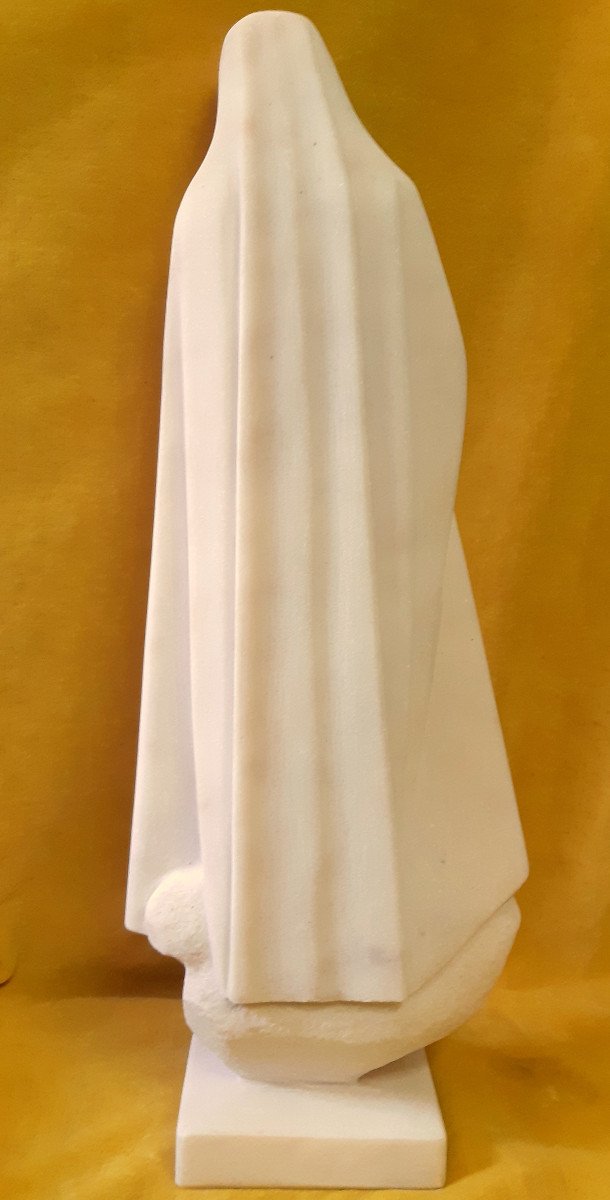Grande Sculpture (57.5 cm)Jeune Religieuse Nonne Sainte En Albâtre En Prière  1950-photo-1