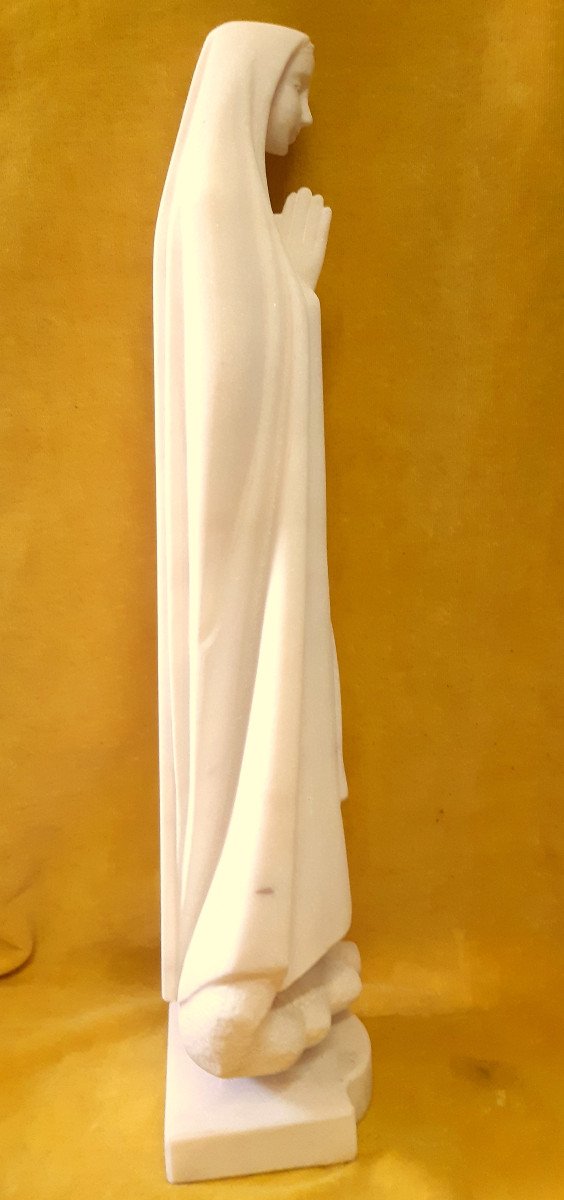 Big Sculpture(57.5 Cm) Young Nun Holy Nun In Alabaster In Prayer 1950-photo-2