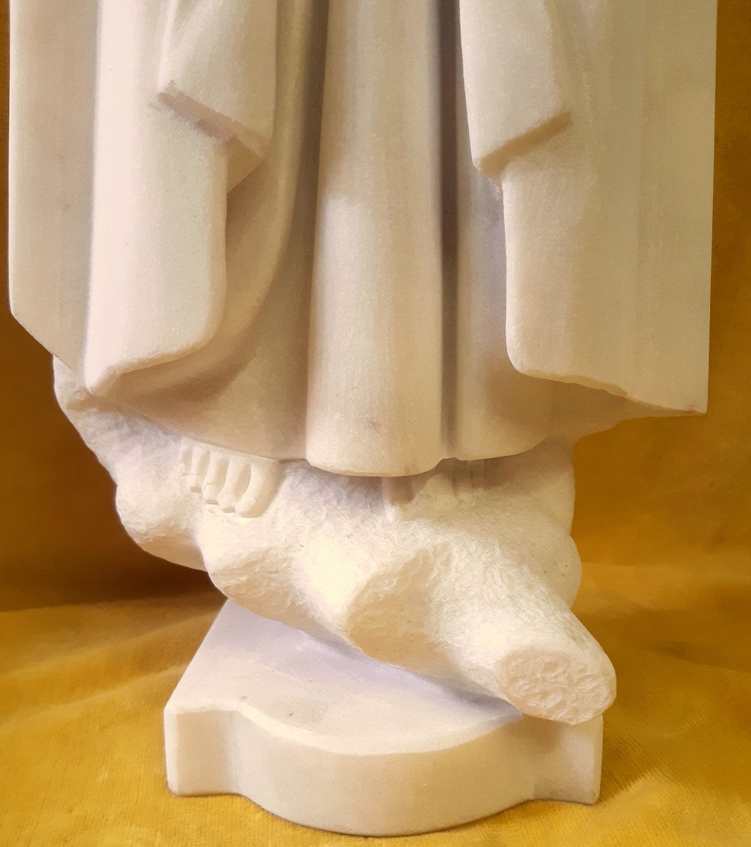 Grande Sculpture (57.5 cm)Jeune Religieuse Nonne Sainte En Albâtre En Prière  1950-photo-5