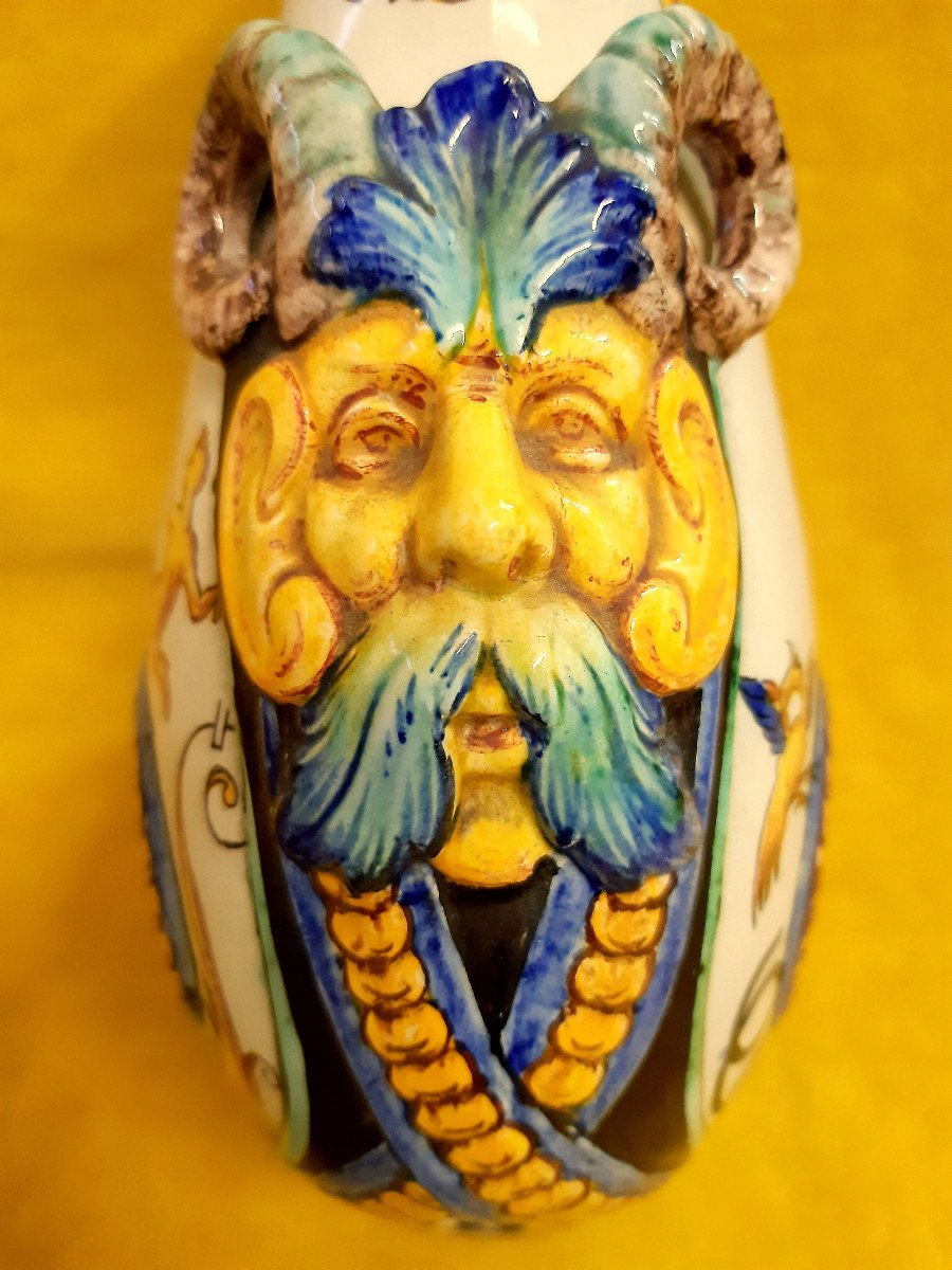 “venetian” Gourd Or From The Pilgrim Renaissance Decor Mascarons Head Of Satyr In Gien 19th.-photo-1