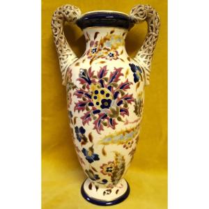 Large Majolica Vase Hungarian Faience J.fischer Budapest Late 19th
