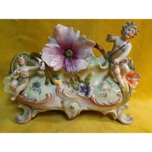 Petite Jardinière Bouquetière Chérubins Et Fleurs Biscuit Art Nouveau 1900