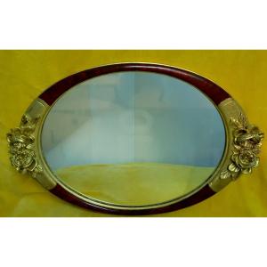 Ice Mirror Oval Frame Golden Roses Art Deco 1930