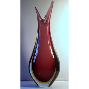 Large Murano Vase Sommerso Technical Drop By Flavio Poli Year 1950-60