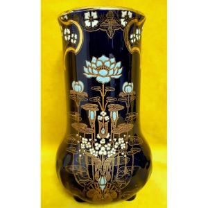 Vase Balustre Faience Luneville Art Nouveau "1900" Keller Et Guérin Modèle « Nymphéa »