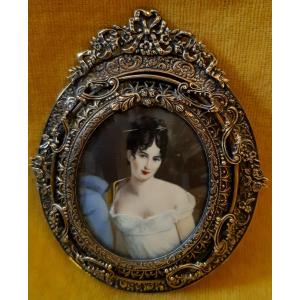Portrait Miniature Peint Sur Ivoire 19éme De Juliette De Récamier D’après Gerard  (1770-1837)