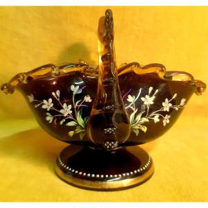 Glassware Legras Montjoie Basket With Enamelled Violets 1900
