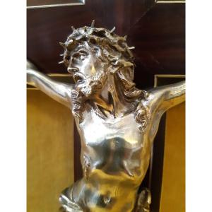 Large Christ In Bronze And Rosewood Cross By A.hardy Under Napoleon III 19th
