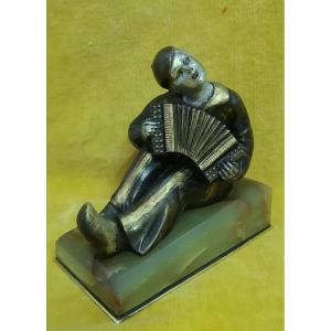 Pierrot Accordionist Art Deco 1930 Sculpture By L.brunswick