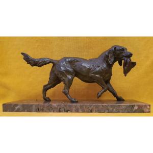 Spaniel Hunting Dog In Motion And Game On Marble Type Moigniez, Mène, Barry...19th