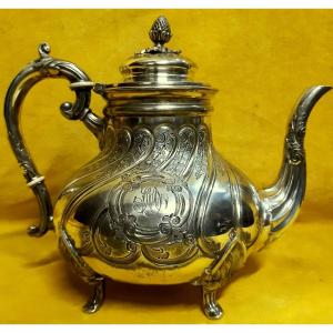 Teapot Coffee Pot Jug St Lxv Rocaille Silver Metal 19th