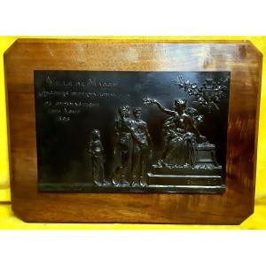 Large Bronze Plaque On Wood Gymnastics Competition 1898 In Mâcon By G. Delorme (1843-1907)