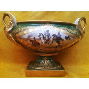 Jardinière Cup Hard Porcelain Empire Style "napoleon At Wagram 1809" After Horace Vernet