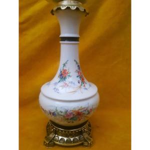 Grande Lampe Cristal Taillé et Porcelaine Décoré de Fleurs Monture Bronze Napoléon III 19éme  