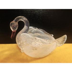 Cygne Verrerie Artisanal Opalescente 1930/50 Coupe Bonbonnière Jardinière   