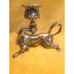 Bougeoir Griffon Lion Dragon Bronze St Renaissance Napoléon III 19éme 