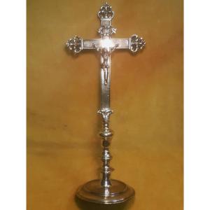 Bronze Christ On The Cross For Processional Use, Mounted On A Stand For Altar, 17th/18th Centur