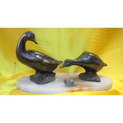 Animal Sculpture Of Geese I. Rochard Art Deco 30