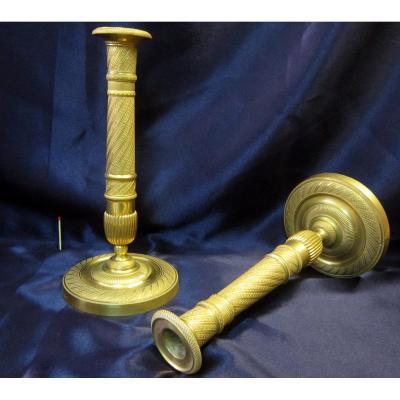Large Candle Holders Torches Food Empire Gilt Bronze 19th