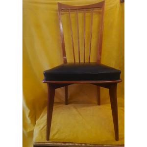Set Of 6 High Back Chairs Vintage 60-70 Scandinavian Style Seat Upholstered Black Skaï