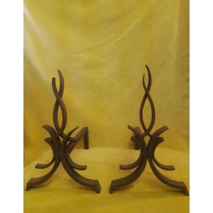 Pair Of Wrought-iron Fire Pits, “flamme” Model, Art Deco, By Raymond Subes (1893–1970)