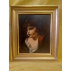 Portrait d’Enfant Huile sur Bois St XVIIIe de C.PERRAULT Année 50/60