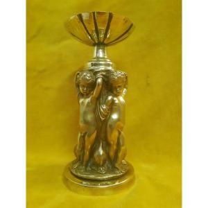 Centre de Table Ronde Puttis Chérubins Dauphins St CLODION Bronze et Laiton Doré 18éme