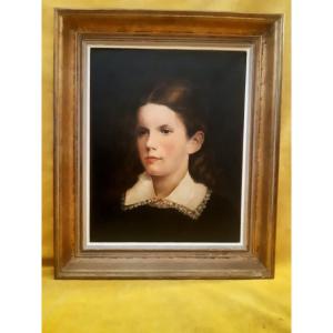 Portrait de Famille Encadré Huile sur toile Jeune fille19-20éme 