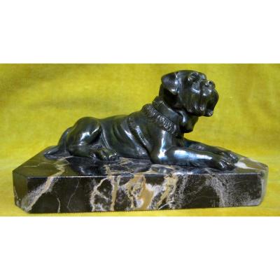 Molosse Dogue Statuette Chien Bronze Art Deco 30 Sur Marbre Portor