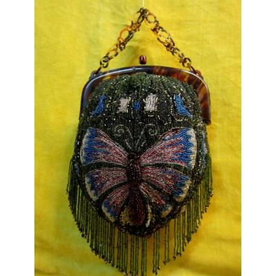 Sac De Bal à Main Sablé De Perles Année Folle Art Nouveau Papillon