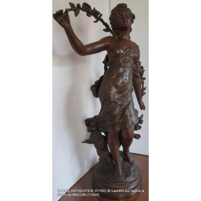 Grande Sculpture en  Bronze (74 cm) d' Auguste Moreau le Printemps avec Amour 