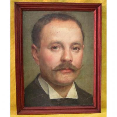 Portrait homme à moustaches "guidon de vélo" école française 19ème