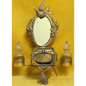 Jewelry Box Set Mirror Perfume Flasks Napoleon III Bird Frame